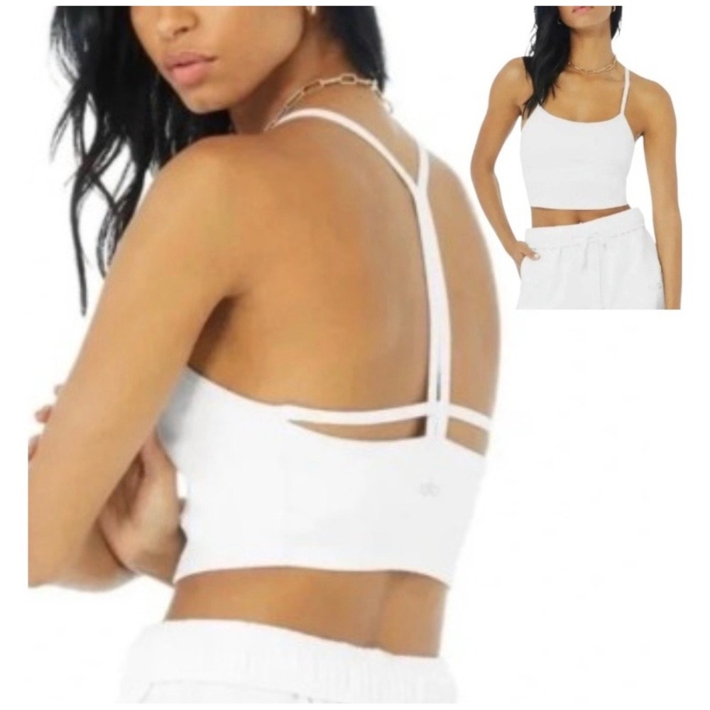 ALO Yoga Alosoft Ribbed Crop Calm Tank White Sports Bra Gym XS